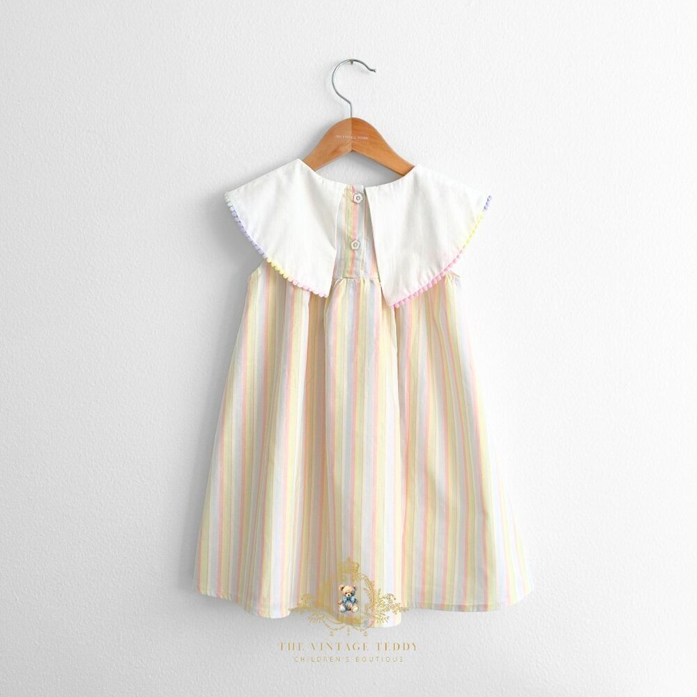 NWT Pretty Girls Embroidered Bib Collar Dress Sunshine Stripes & Sailboats 5T - Picture 2 of 3